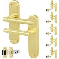 AFIT T-Bar Satin Brass Internal Handles With Latch Backplate x6 Pair in Gold | Size: 150mm x 150mm