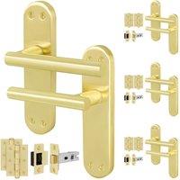 AFIT T-Bar Satin Brass Latch Backplate Handles & Hinges x4 Pair in Gold | Size: 150mm x 150mm