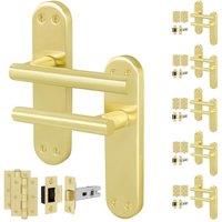 AFIT T-Bar Satin Brass Latch Backplate Handles & Hinges x6 Pair in Gold | Size: 150mm x 150mm