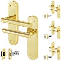 AFIT T-Bar Polished Brass Internal Handles With Latch Backplate x4 Pair in Gold | Size: 150mm x 150mm