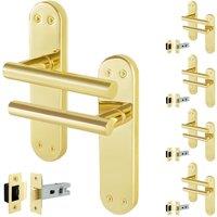 AFIT T-Bar Polished Brass Internal Handles With Latch Backplate x5 Pair in Gold | Size: 150mm x 150mm