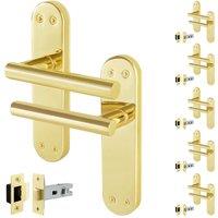 AFIT T-Bar Polished Brass Internal Handles With Latch Backplate x6 Pair in Gold | Size: 150mm x 150mm