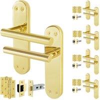 AFIT T-Bar Polished Brass Latch Backplate Handles & Hinges x5 Pair in Gold | Size: 150mm x 150mm