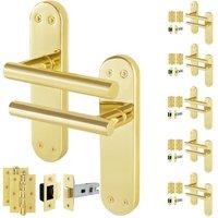 AFIT T-Bar Polished Brass Latch Backplate Handles & Hinges x6 Pair in Gold | Size: 150mm x 150mm