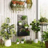 OUTSUNNY Metal Raised Garden Bed with Trellis, Outdoor Elevated Planter Box in Black