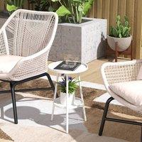 OUTSUNNY Round Garden Table, 2-Tier Metal Patio Table Coffee Table, White