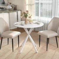 HOMCOM 80cm Round Dining Table, Industrial Kitchen Table with Steel Legs in White
