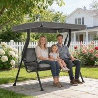 OUTSUNNY 3-Seater Garden Swing Seat, Outdoor Swing Chair with Canopy, Grey in Light Grey | Size: 3 Seater