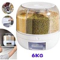 Havendro 6-Grid Grain Container Cereal Dispenser Rotating Rice Storage in White