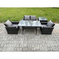 Fimous Wicker Outdoor Garden Furniture Set Patio Furniture Rattan Dining Table Lounge Sofa with Side Table in Dark Grey