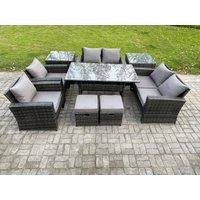 Fimous Garden Furniture Sets 9 Pieces Rattan Furniture Handmade Wicker Patio Sofa Set with 2 Small Footstools 2 Side Tables in Dark Grey