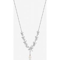 Jon Richard Women's Rhodium Plated Crystal & Freshweater Pearl Y-Drop Necklace in Silver