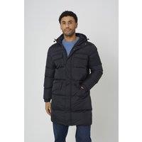 Brave Soul Men's Longline Hooded Padded Jacket With Patch Pockets in Black | Size: Small