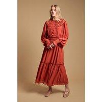 Oasis Women's Ruffle Detail Midi Dress in Ochre | Size: 10
