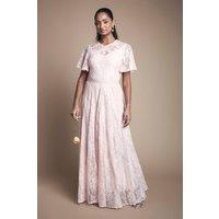 Oasis Women's Angel Sleeve Lace Bridesmaid Dress in Blush | Size: 12