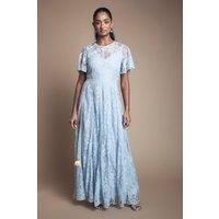 Oasis Women's Angel Sleeve Lace Bridesmaid Dress in Light Blue | Size: 12