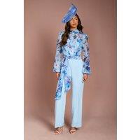 Coast Women's Blouson Sleeve Pintuck Detail Wide Leg Wedding Guest Jumpsuit in Pale Blue | Size: 14