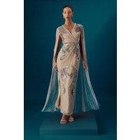 Coast Women's Muse Heavily Embellished Maxi Dress With Cape Sleeves in Stone | Size: 12