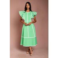 Coast Women's Petite Ruffle Shoulder Piped Bandage Midi Dress in Green | Size: 6