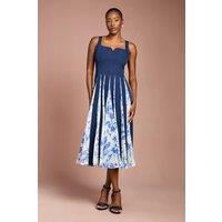 Coast Women's Printed Godet Crepe Midi Dress in Navy | Size: 18