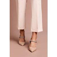 Coast Women's Patricia Faux Patent Leather Diamante Maryjane Stiletto Open Back Court in Nude | Size: 7