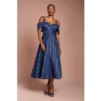 Coast Women's Organza Bardot Midi Dress in Navy | Size: 16