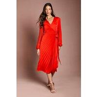 Coast Women's Satin Pleated Wrap Dress in Flame Red | Size: 8