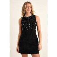 NastyGal Women's Jewel Embellished Denim High Neck Mini Dress in Washed Black | Size: 12
