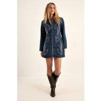 NastyGal Women's Western Studded Zip Front Denim Mini Dress in Authentic Midwash | Size: 6