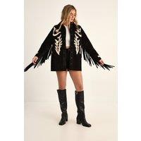 NastyGal Women's Real Suede Embroidered Western Shirt in Black | Size: 12