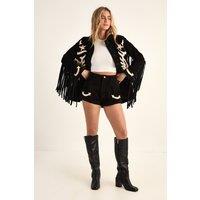NastyGal Women's Real Suede Western Embroidered Shorts in Black | Size: 14