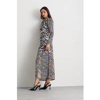 Warehouse Women's Zebra Printed Satin Panelled Maxi Dress in Animal | Size: 12