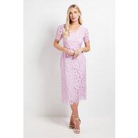 Wallis Women's Petite Lace Seam Detail Pencil Midi Dress in Lilac | Size: 16