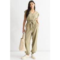 Gini London Women's Sage Green Wrap Belted Utility Jumpsuit | Size: 10