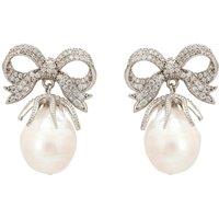 Latelita Women's Baroque Pearl Ribbon & Bows Drop Earrings Silver in White