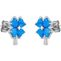 Spero London Women's Blue Opal Four Leaves Clover Sterling Silver Stud Earring