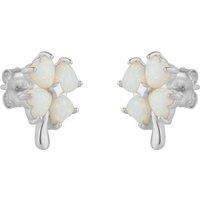 Spero London Women's White Opal Four Leaves Clover Sterling Silver Stud Earring