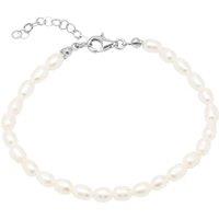 Spero London Women's Natural Freshwater Real Seed Pearl Strand Bracelet in Silver
