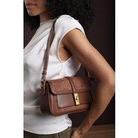 Where's That From Women's 'Coral' Suede Structured Shoulder Bag with Gold Lock in Brown