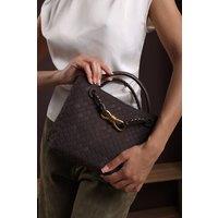 Where's That From Women's 'Luna' Woven Leather Tote Bag With Gold Detail in Dark Brown