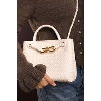 Where's That From Women's 'Luna' Woven Leather Tote Bag With Gold Detail in Cream
