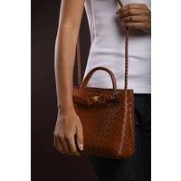 Where's That From Women's 'Luna' Woven Leather Tote Bag With Gold Detail in Tan