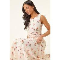 Roman Women's Petite Floral Ruched Waist Maxi Dress in Ivory | Size: 14