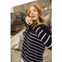 Weird Fish Women's Sutton Striped Knitted Crew Jumper in Dark Navy | Size: 8