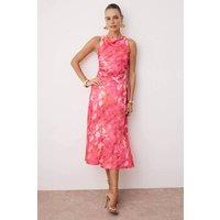 WOVCOR Women's Sleeveless Cowl Neck Printed Satin Midi Dress | Size: 14