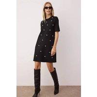 WOVCOR Women's Embellished Short Sleeve Mini Knit Dress in Black | Size: Large
