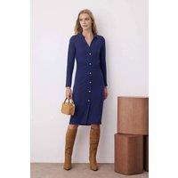 WOVCOR Women's Button Front Bodycon Midi Knitted Dress with Polo Collar in Navy | Size: XS