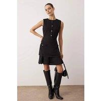 WOVCOR Women's Button Front Mini Tweed Woven Dress with Pocket Detail in Black | Size: 6