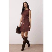 WOVCOR Women's Mini Woven Shift Dress with Button Accessory Detail in Brown | Size: 6