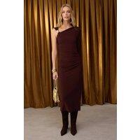 WOVCOR Women's Accessory Detail One Shoulder Midi Cocktail Dress in Brown | Size: 10